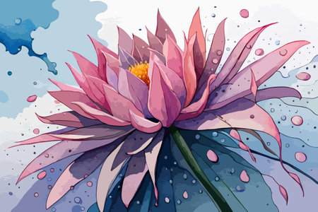 Beautiful watercolor lotus flower. Hand drawn vector illustration.のイラスト素材