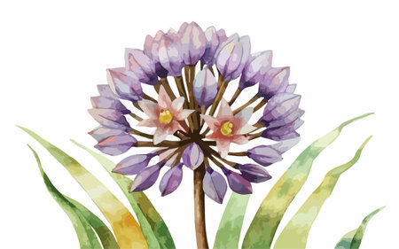 Beautiful watercolor illustration of a bouquet of purple flowers.のイラスト素材