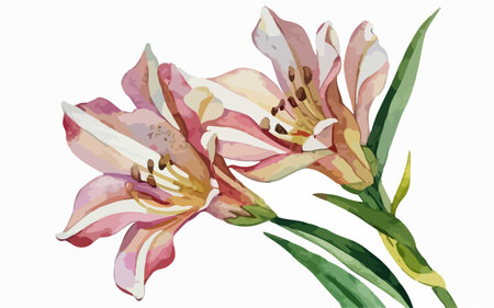 Pink lily flower bouquet isolated on white background. Watercolor illustration.のイラスト素材