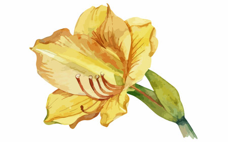 Yellow lily flower on a white background. Watercolor illustration.のイラスト素材