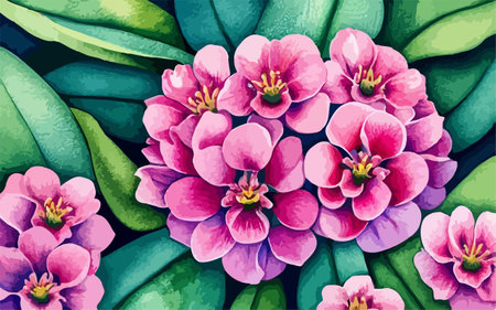 Illustration of a bouquet of pink flowers on a green backgroundのイラスト素材