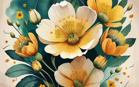 Vintage floral background with hand drawn poppies. Vector illustration.のイラスト素材