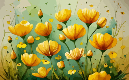 Abstract floral background with yellow poppies. EPS10 vector.のイラスト素材
