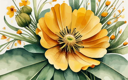 Illustration of a yellow poppies in watercolor style.のイラスト素材