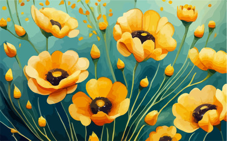 Yellow poppies on a blue background. Vector illustration. EPS 10のイラスト素材