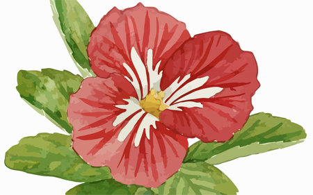 Illustration of a red pansy flower on a white background.のイラスト素材