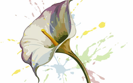 Illustration of calla lily flower with watercolor splashesのイラスト素材