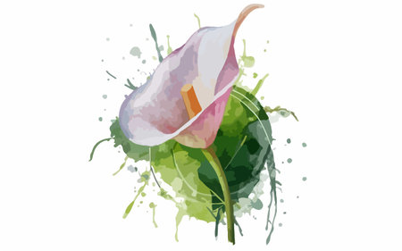 Illustration of calla lily flower with watercolor splashesのイラスト素材