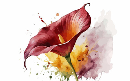 Illustration of calla lily flower with watercolor splashesのイラスト素材