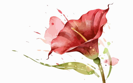 Illustration of a flower with watercolor splashes on a white backgroundのイラスト素材