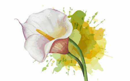 Illustration of calla lily flower with watercolor splashesのイラスト素材