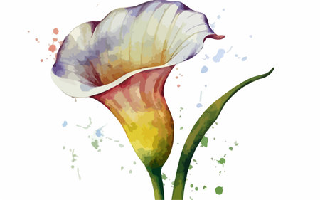 Illustration of calla lily flower with watercolor splashesのイラスト素材