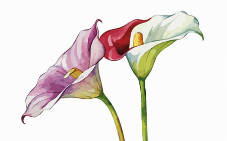 Illustration of two calla lily flowers on a white backgroundのイラスト素材