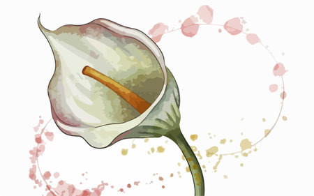 Illustration of a calla lily flower with watercolor splashesのイラスト素材