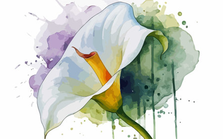 Illustration of calla lily flower on a watercolor backgroundのイラスト素材