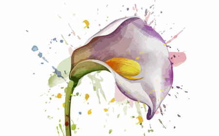 Illustration of calla lily flower with watercolor splashesのイラスト素材