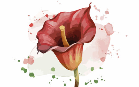 Illustration of a red calla flower on a watercolor backgroundのイラスト素材