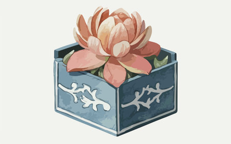 Illustration of a flower in a gift box with hieroglyphsのイラスト素材
