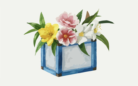 Illustration of a bouquet of flowers in a blue vaseのイラスト素材
