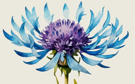 Watercolor illustration of a blue cornflower on a white background.のイラスト素材