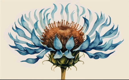 Watercolor illustration of a blue flower in a botanical style.のイラスト素材