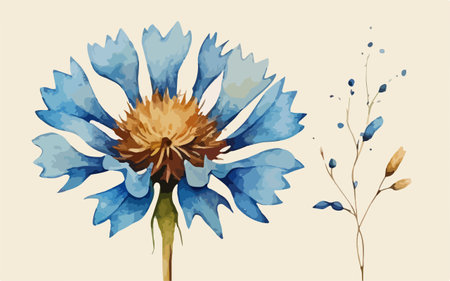 Watercolor blue cornflower on a white background. Vector illustration.のイラスト素材