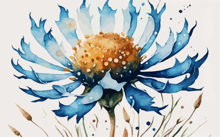 Watercolor illustration of a blue cornflower. Hand-drawn illustration.のイラスト素材