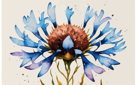 Hand drawn watercolor illustration of a blooming cornflower, isolated on white background.のイラスト素材