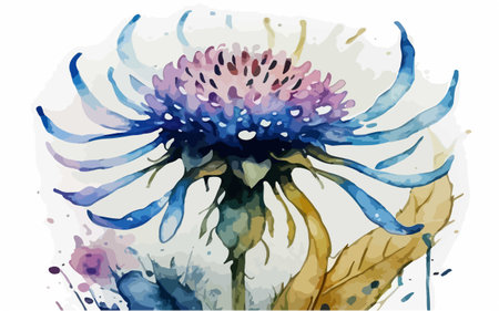 Watercolor vector illustration of thistle flower. Hand drawn watercolor illustration.のイラスト素材