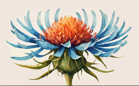 Watercolor blue thistle flower on white background. Vector illustration.のイラスト素材