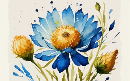 Blue flower watercolor painting on white background. Hand drawn illustration.のイラスト素材