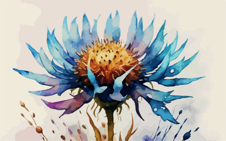 Watercolor illustration of a blue thistle. Hand drawn watercolor illustration.のイラスト素材