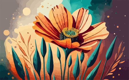 vector illustration of an orange poppy flower on a grunge background.のイラスト素材