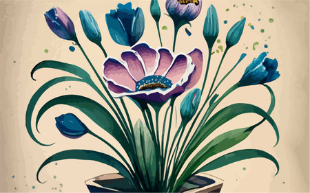 Vintage floral background with blue and purple flowers. Vector illustration.のイラスト素材
