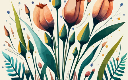 Vintage floral background with tulips. Hand drawn vector illustration.のイラスト素材