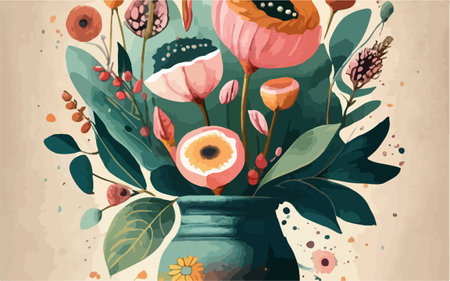 Flowers in a vase on grunge background. Vector illustrationのイラスト素材