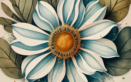 Hand drawn vector abstract floral background with blue and beige flowers.のイラスト素材