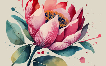 Beautiful peony flower in watercolor style. Vector illustration.のイラスト素材