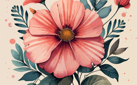 Beautiful vector floral background with watercolor poppies and leavesのイラスト素材