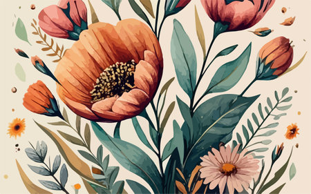 Seamless floral pattern with poppies. Vector illustration.のイラスト素材