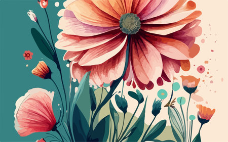 Floral background with poppies and daisies. Vector illustration.のイラスト素材