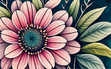 Hand drawn floral background with pink daisy flower. Vector illustration.のイラスト素材