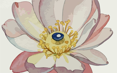 Illustration of a magnolia flower with a blue eye on a white backgroundのイラスト素材
