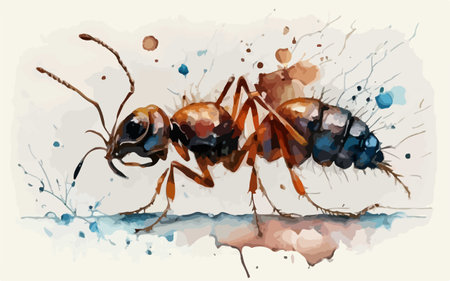 Ants in watercolor style. Hand drawn illustration. Vector.のイラスト素材