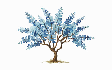 Watercolor tree with blue leaves isolated on white background. Vector illustration.のイラスト素材