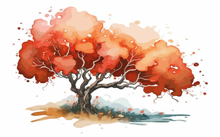 Autumn tree with colorful watercolor splashes. Vector illustration.のイラスト素材