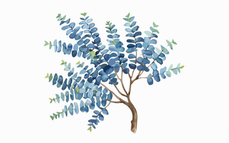 Watercolor blue eucalyptus tree isolated on white backgroundのイラスト素材