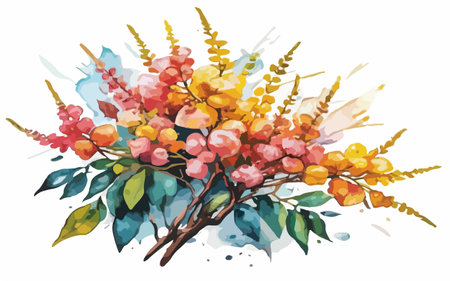 Bouquet of flowers with watercolor splashes. Vector illustration.のイラスト素材