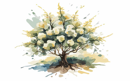 Hand drawn watercolor illustration of a blooming tree. Vector.のイラスト素材