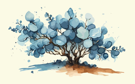 Hand drawn watercolor tree on the beach. Vector illustration for your designのイラスト素材
